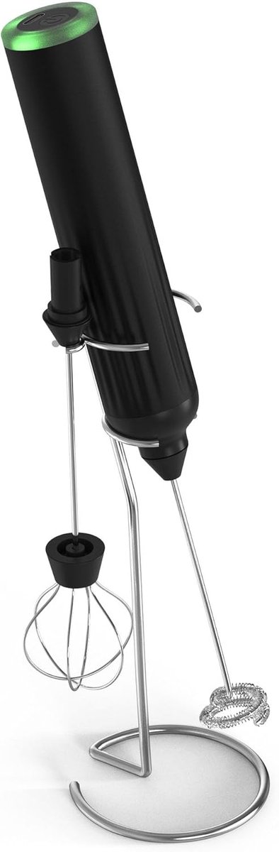 Draagbare elektrische melkschuimer met 2 mengkoppen, 3 snelheidsstanden, compact model voor cappuccino, frappuccino, matcha en warme chocolademelk, type KT51, zwart, Q-KT51 Zwart