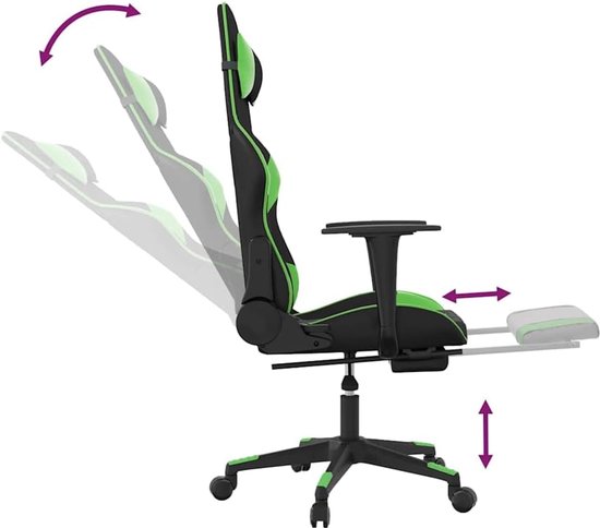 Gamestoel met Massage - Race Stoel - Comfortabel Zitten - Verstelbare Rugleuning - 110 kg - Zwart Groen — afbeelding 3
