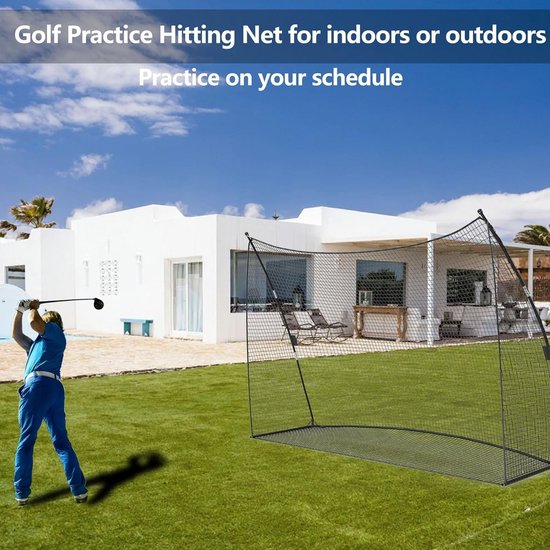 Golfoefennet - Stevig stalen frame met scheurbestendig PE-gaas - Trainingsnet voor binnen en buiten voor afslaan, chippen en swingoefeningen, inclusief draagtas - 305 × 217 × 93 cm - Zwart — afbeelding 4
