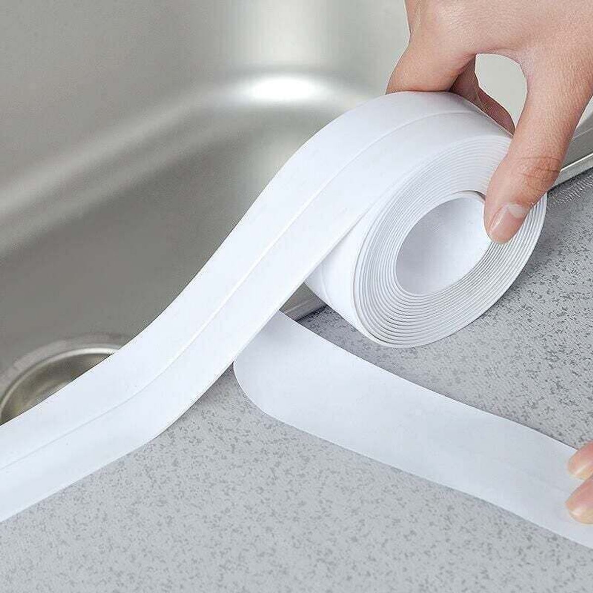 Afdichtingsfolie op rol geschikt voor keuken en badkamer - 2,2 cm dik - 3,2 m lang - wit