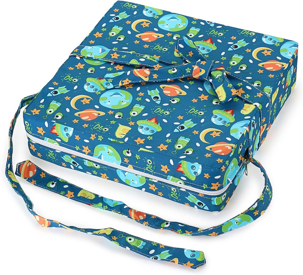 Comfortabele Verhoogkussen voor Kinderen met Straps - Ideaal voor Eetstoelen, Reizen en Opslag (Blauw)