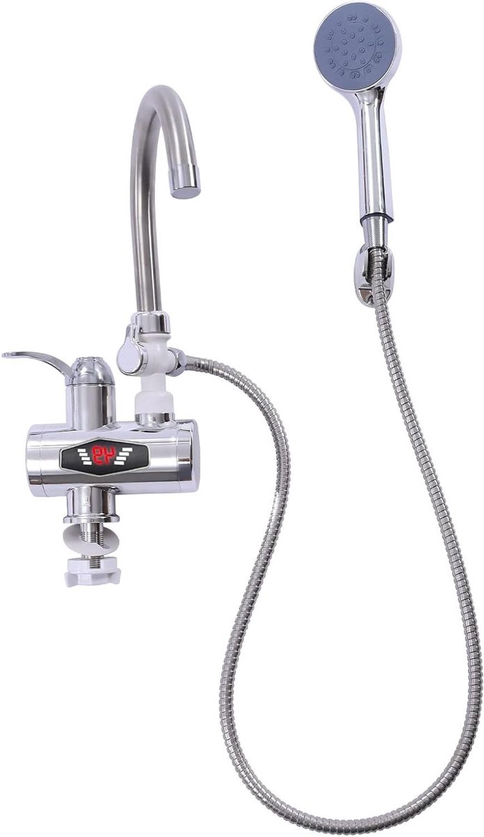 Elektrische waterkraan - Doorstroomboiler kraan - Direct warm water - LCD temperatuurweergave - 3000 Watt - Zilver