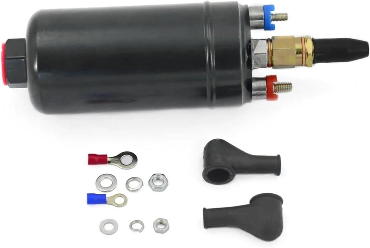 Brandstofpomp Inline - Externe Pomp EFI Pomp - Brandstof Leveren - E85 Ethanol Compatibel - 330 LPH - Zilver Zwart