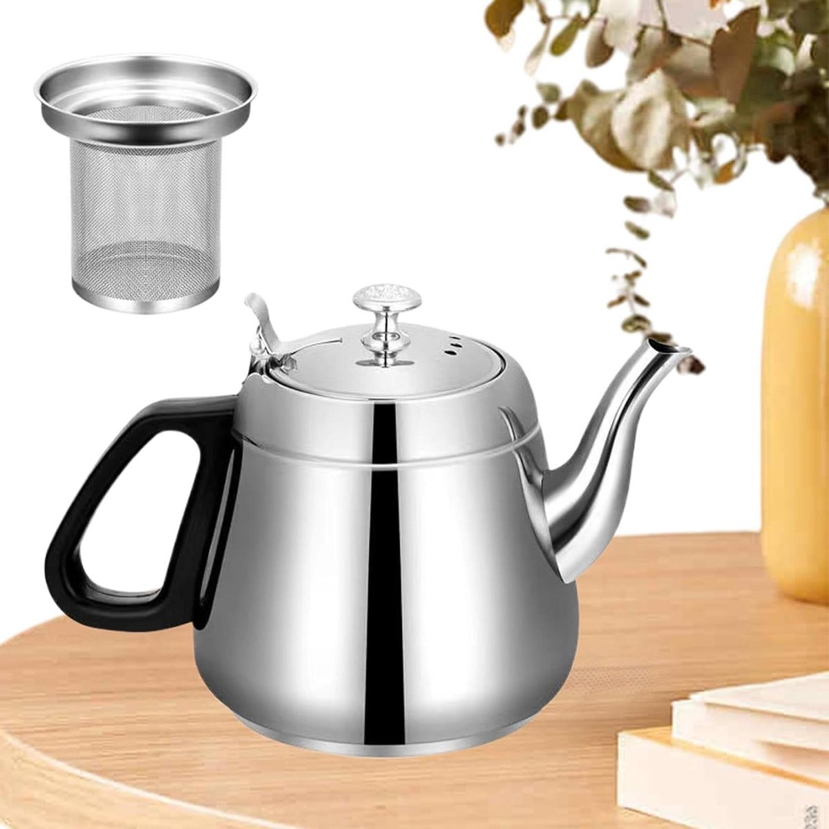 Theekoker RVS - Waterkoker Theepot - Thee Zetten - Met Afneembare Zeef - 1.5 Liter - Zilver