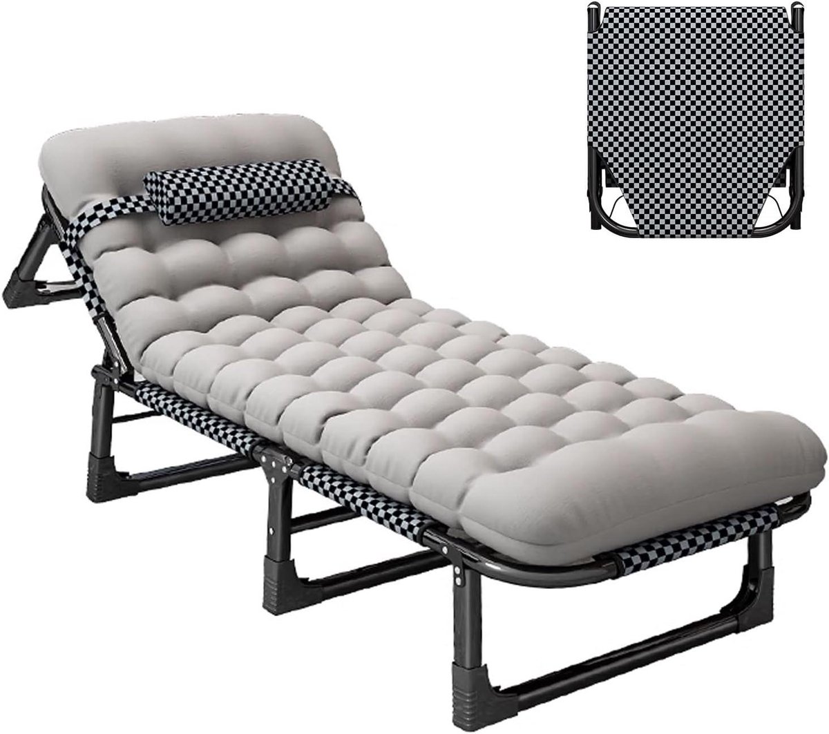 Vouwbed - Campingbed Gastenbed - Ontspannen Buiten - Verstelbare Rugleuning - 190x68x28cm - Grijs