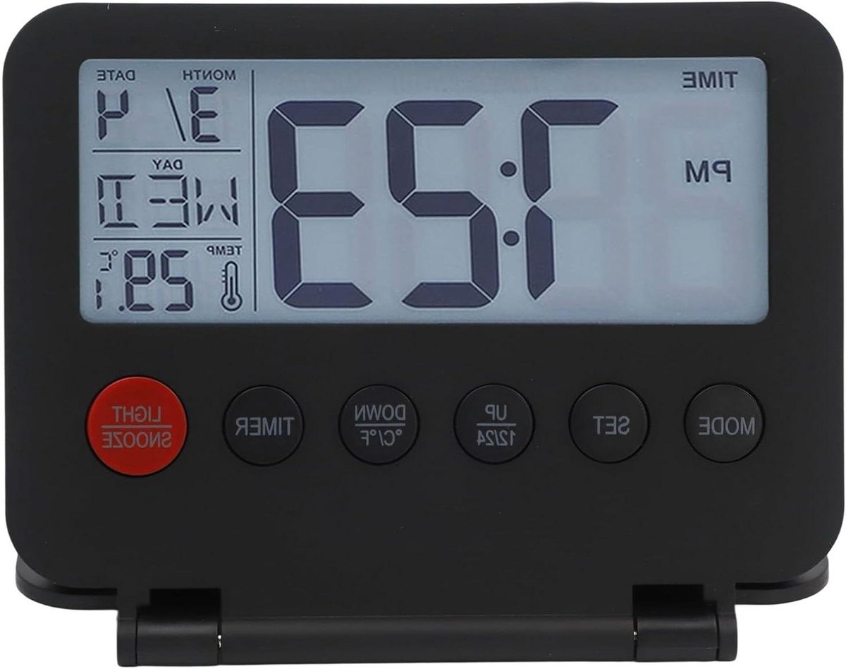 Reiswekker LCD - Reisklok Wekker - Reizen en Thuis - Weekend Alarm Modus - 11 x 8 x 2 cm