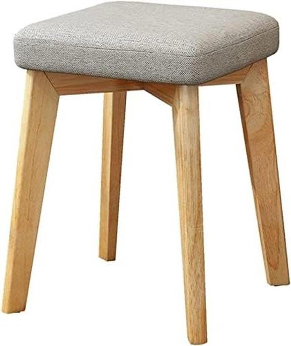 Houten Kruk - Make-up Kruk Stoel - Comfortabel Zitten - Pluche Kussen - 32x32x45cm - Grijs