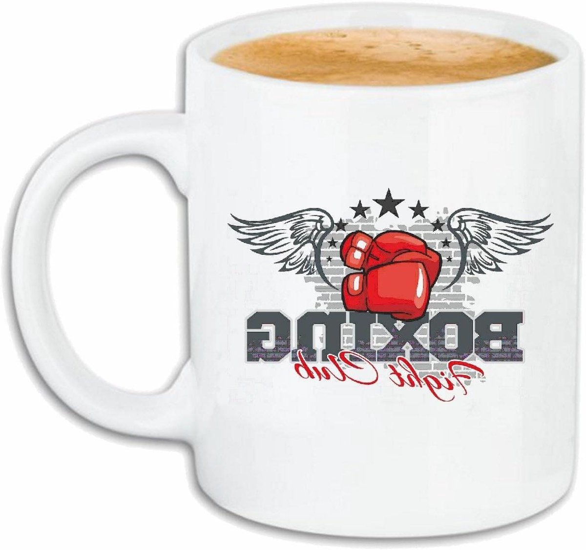 Koffiemok BOXEN FIGHT CLUB - Boxhandchoen Mok - Koffie Drinken - Box Thema Opdruk - 330 ml - Wit