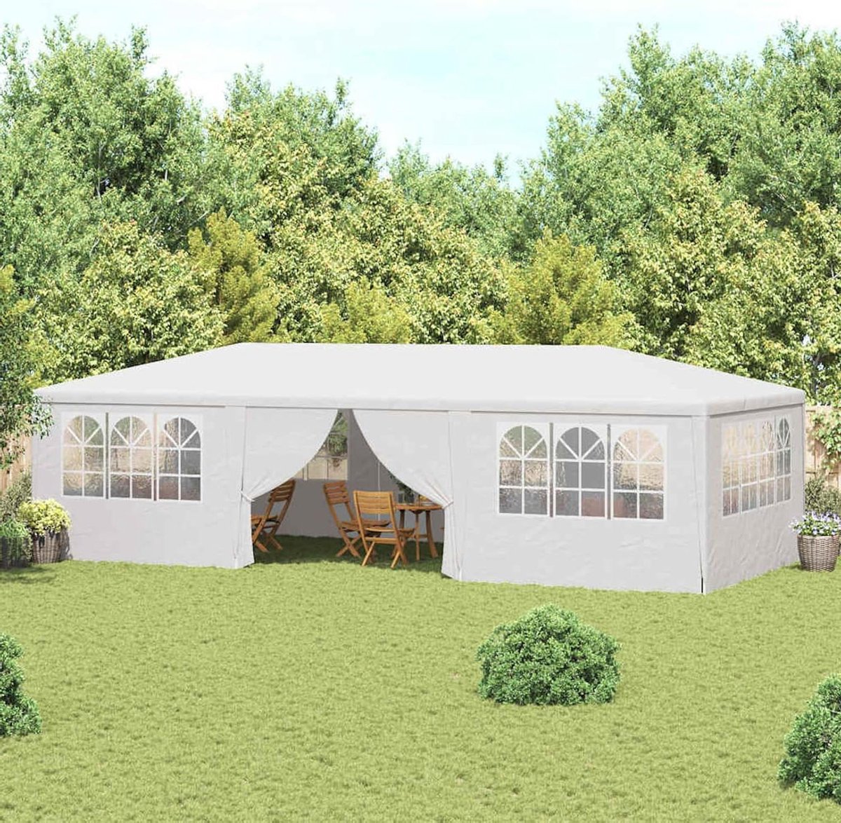 Partytent met zijwanden - Tuinpaviljoen Feesttent - Buitenfeesten Organiseren - Ruim en Robuust Frame - 4 x 9 meter - Wit