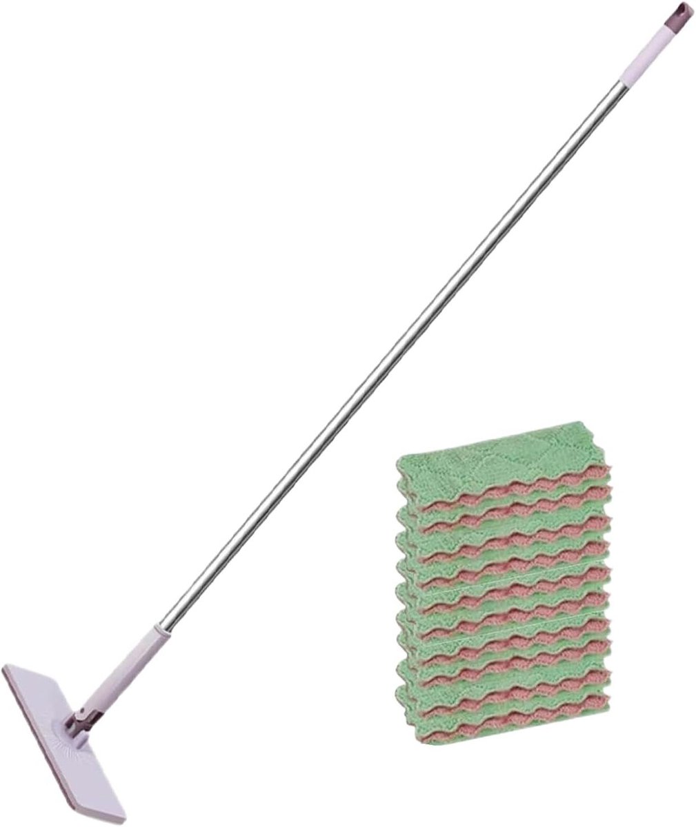 Platte mop - Dweil met steel - Vloeren reinigen - Draaibare kop - 120 cm lengte - Grijs
