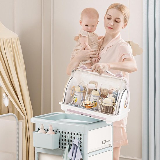 Fles Drogen - Babyflessen Organizer - Hygiënisch Drogen - Stofdichte Deksel - 36x29x30CM - Roze — afbeelding 2