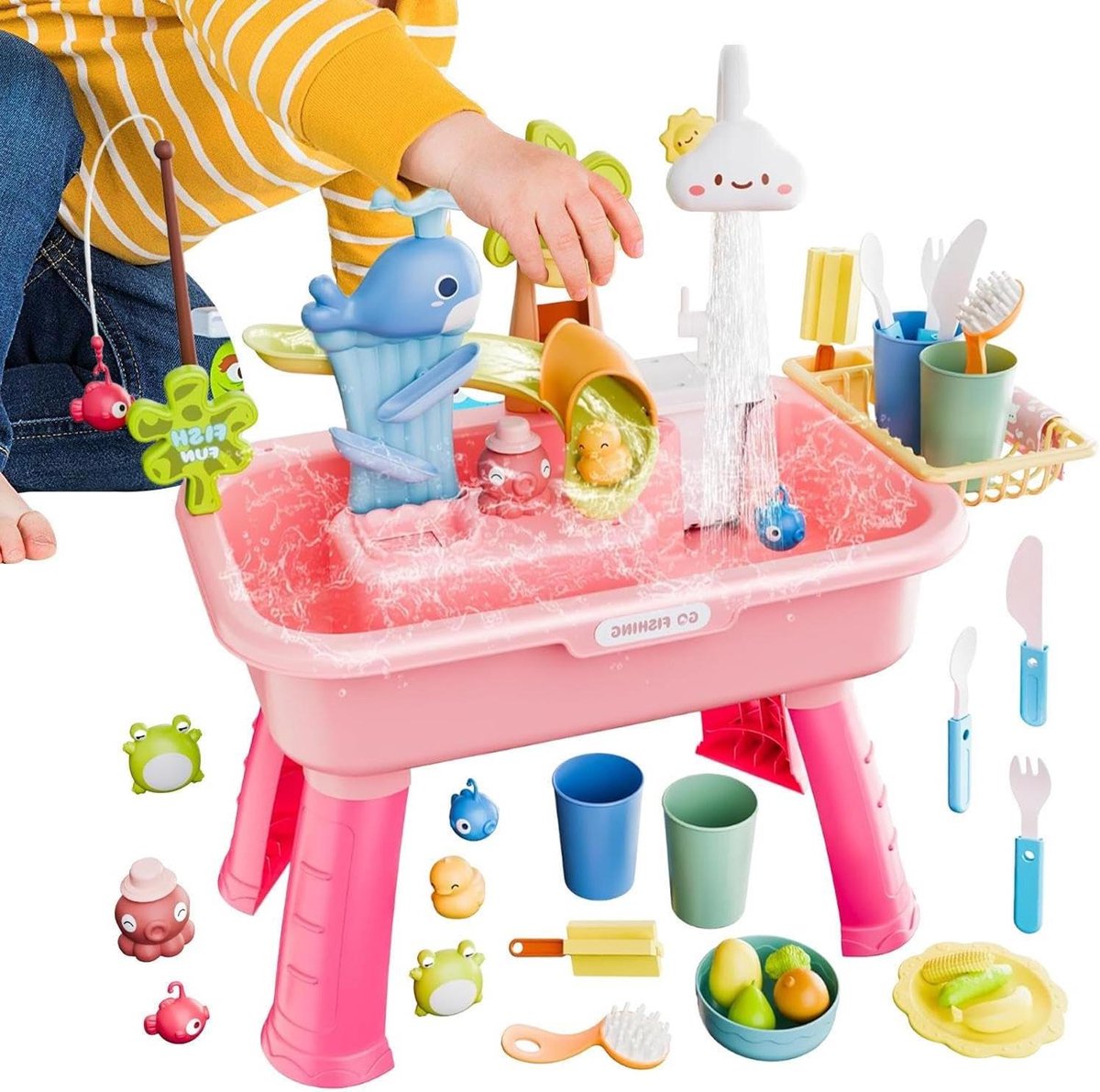 Watertafel Speelgoed - Waterspeeltafel Pomp - Buiten Spelen - Stromend Water - 43 x 16 x 28.5 cm - Wit