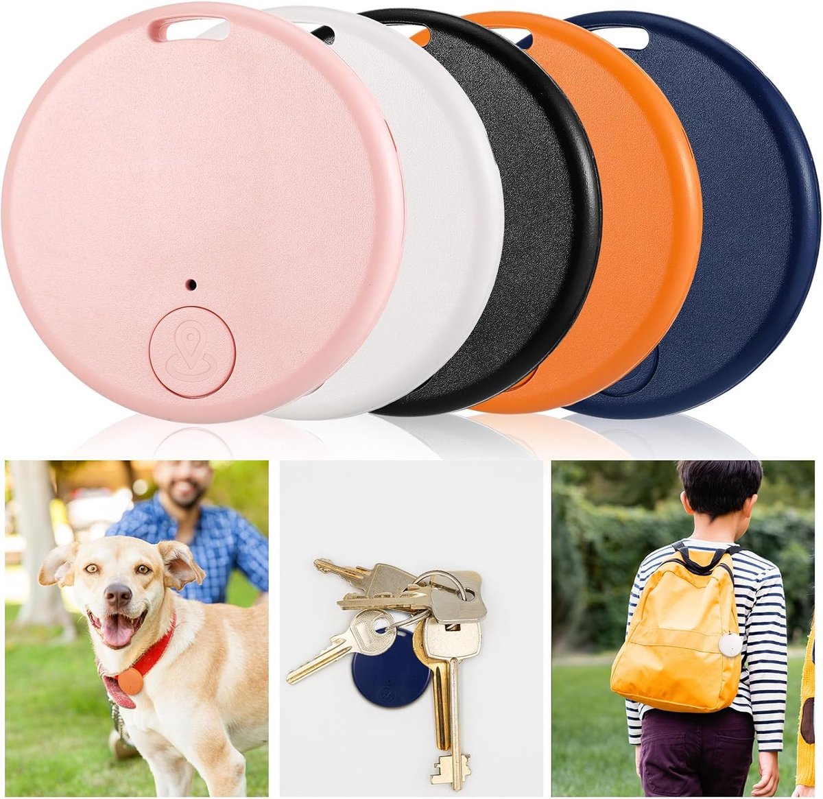 Daity 5-pack — Locator — Draagbare tracker — GPS-tracking — Slim anti-verliesapparaat — Sleutelzoeker & locatortag met geluidsfunctie — Geschikt voor tassen, portemonnees, rugzakken, huisdieren, sleutels en bagage