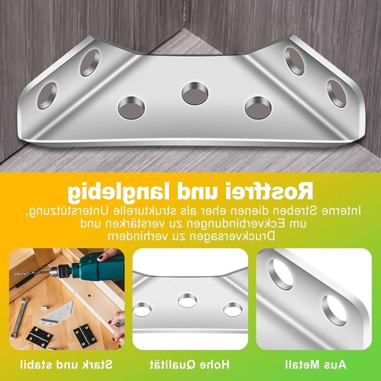 Robuuste Hoekverbindingen van RVS - 12 Stuks, Metalen Hoeksteunen voor Meubelconstructie, Ideaal voor Houten Planken en Bedhoeken — afbeelding 2