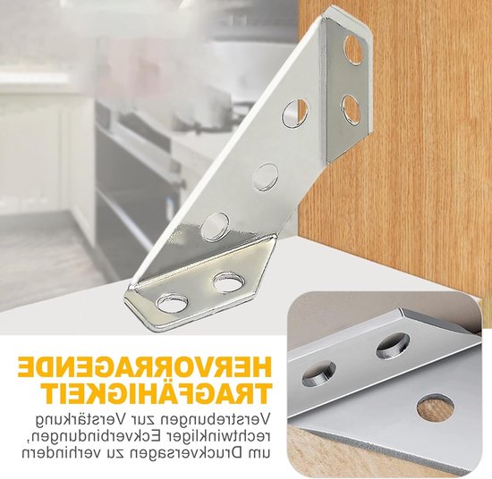 Robuuste Hoekverbindingen van RVS - 12 Stuks, Metalen Hoeksteunen voor Meubelconstructie, Ideaal voor Houten Planken en Bedhoeken — afbeelding 4
