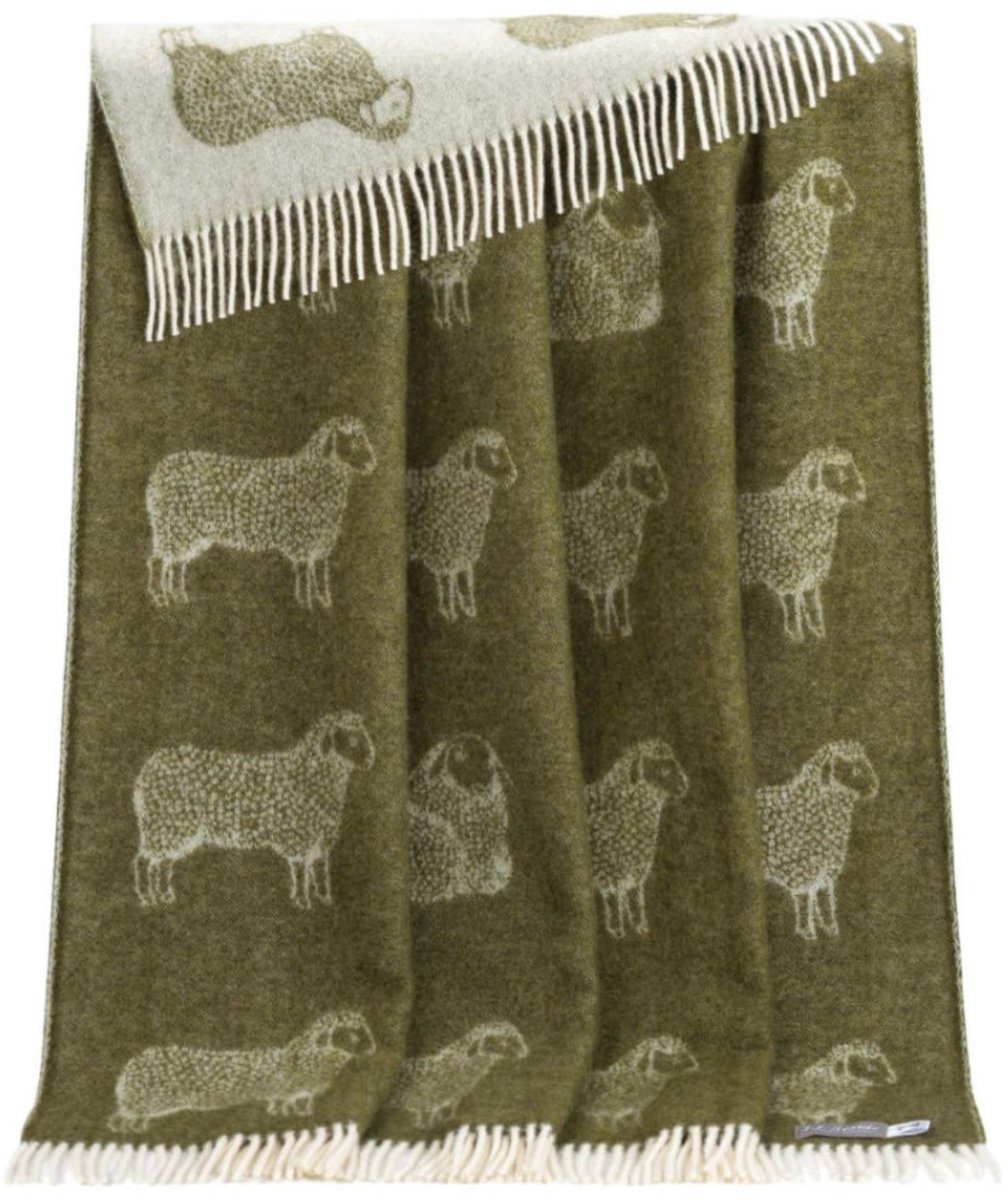 JJ Textile Wollen Plaid - SHEEP (Groen) 130x190cm - Made in UK