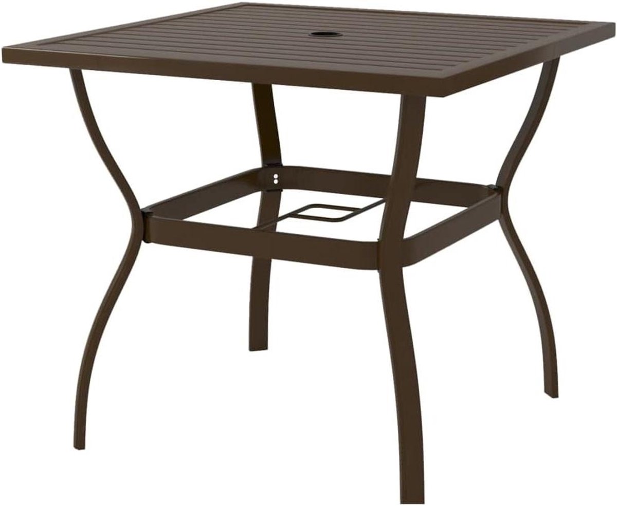 Tuintafel Vierkant - Balkontafel Terrastafel - Buiten Eten - Met Parasolgat - 815 x 815 x 72 cm - Bruin