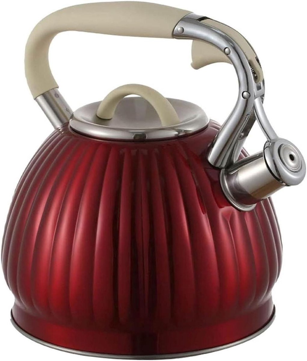 Waterkoker met Fluitje - Theeketel RVS - Water Koken - Roestvrij Staal - 3 Liter - Rood