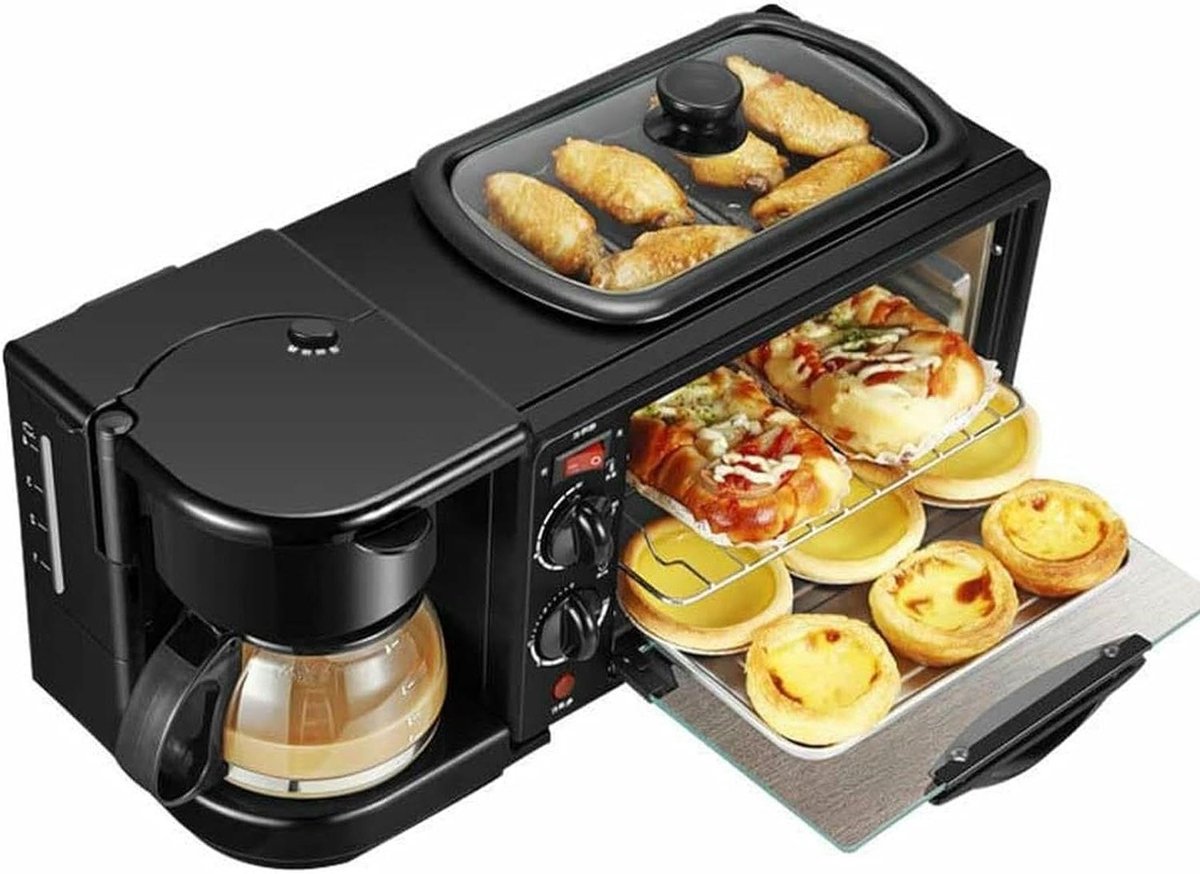 Ontbijtapparaat - Broodrooster Oven - Ontbijt Maken - 3-in-1 Multifunctioneel - 9 Liter - Zwart