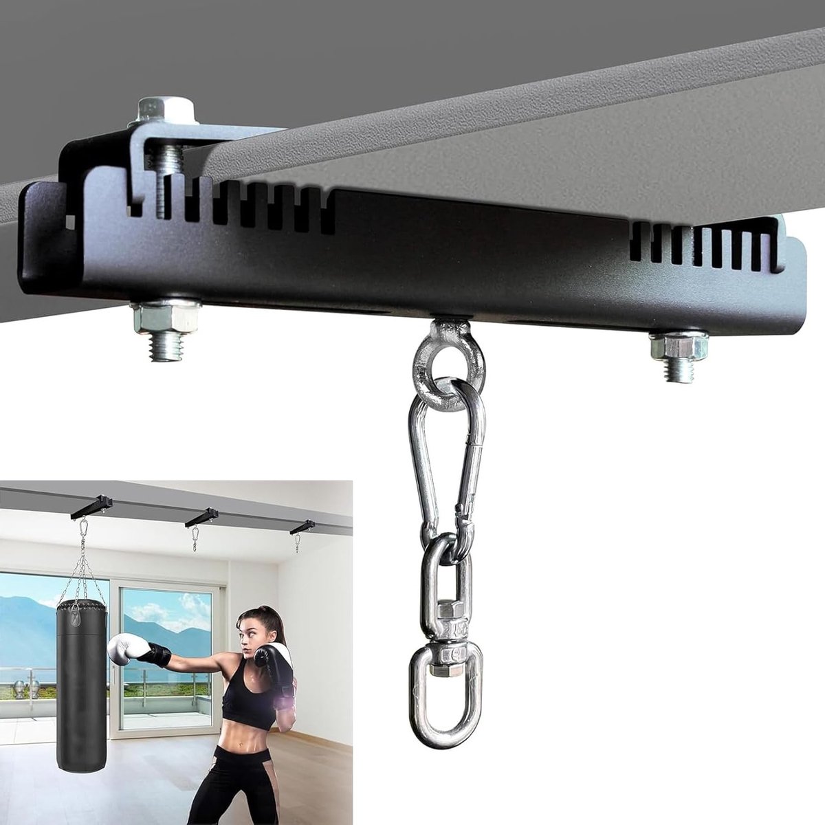 Stevige Stalen I- of H-Balk Klem met 360° Rotatie voor Bokszak, Perfect voor Muay Thai en Kickboksen Training