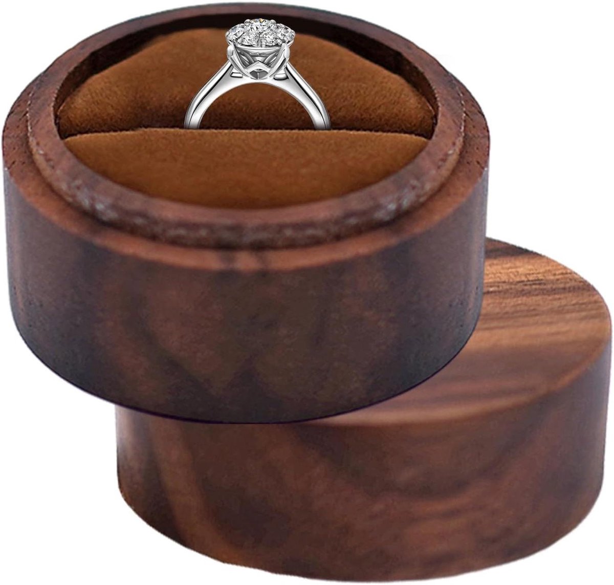 Ringendoosje Hout - Sieraden Presentatie - Cadeau Geven - Handgemaakt Walnoot - 4 x 6 x 4 cm - Bruin