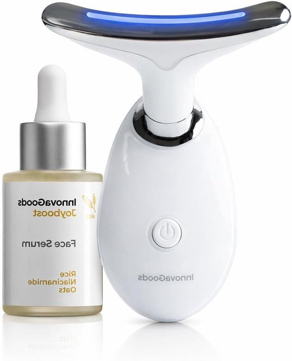 Gezichtsmassageapparaat - Gezichtsversteviger Huidverzorging - Huidverbetering Thuis - Met LED EMS Warmte - 30 ml Serum - Wit