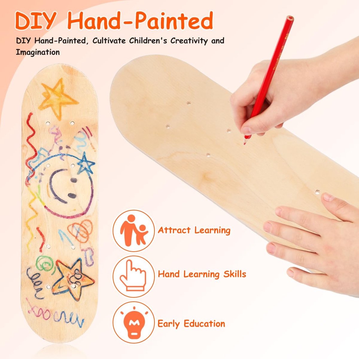 Dailygoody - Skateboard - DIY Skateboard - Creatieve Vrijheid - Houten Deck - Kinderen - Persoonlijk Ontwerp - 43 x 13 x 1 cm