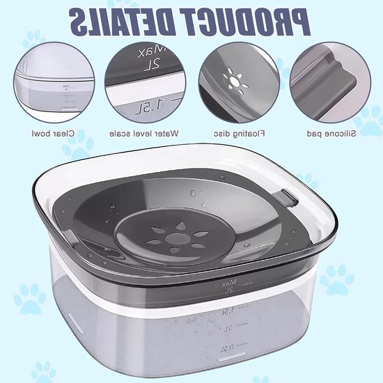 Waterbak voor honden en katten - 2L lekvrije en antislip drinkbak, ideaal voor huisdieren zonder morsen — afbeelding 2