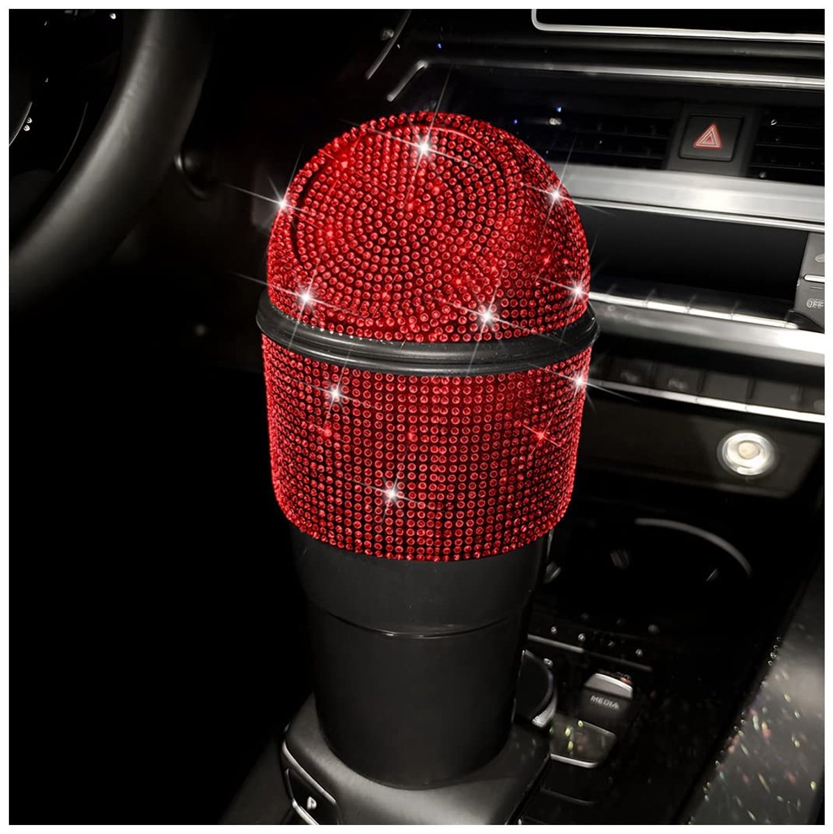 Dailygoody - Mini Cup Vuilnisbak - Auto Vuilnisbak - Bling Bergkristal - Rood - Kristal Vuilnisbak - Geschikt voor Auto en Kantoor - Compact en Stijlv