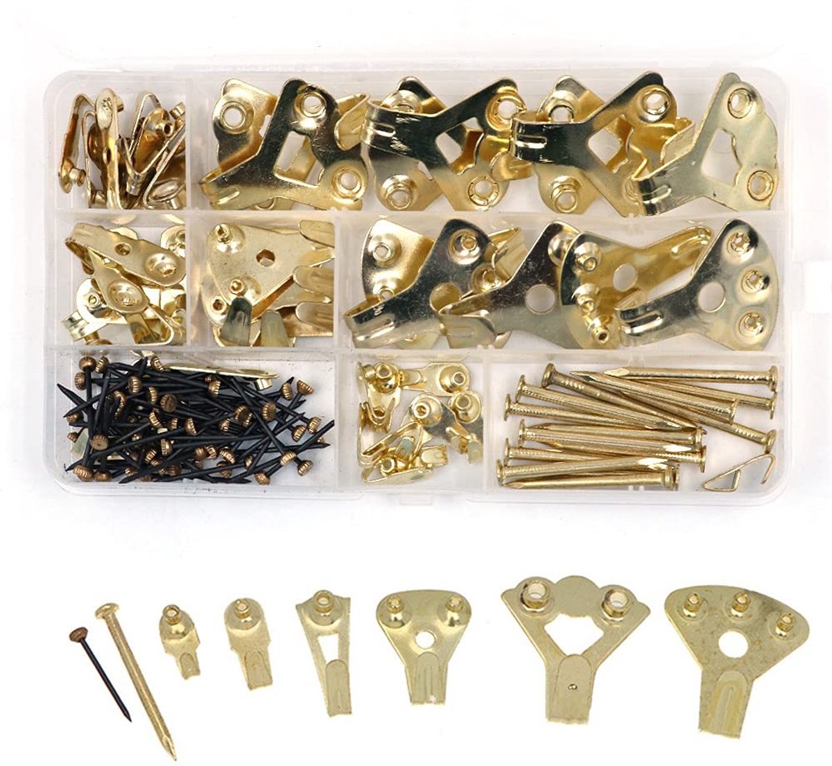 Dailygoody - Foto Hangers - Heavy Duty Foto Haken - Muur Montage Kit - Goud - Decoratie Haken - Geschikt voor Wanden - 120 Stuks