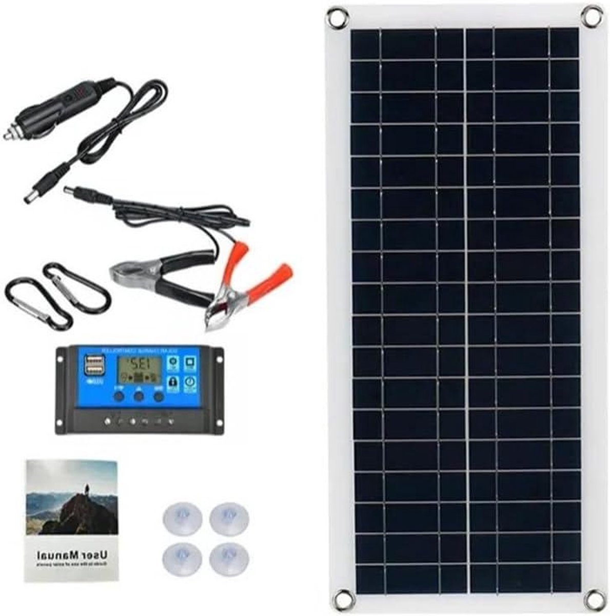Draagbaar Zonnepaneel - Solar Charger Set - Batterijen Laden - Hoge Conversie Efficiëntie - 1000 W 12 V - Zwart