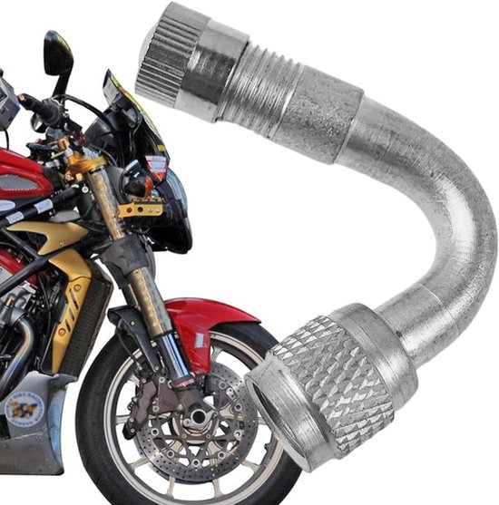 Ventielverlenger Fietsband - Motorband Adapter - Banden Oppompen - 90 Graden Gebogen - 40 mm Lengte - Zilver — afbeelding 5