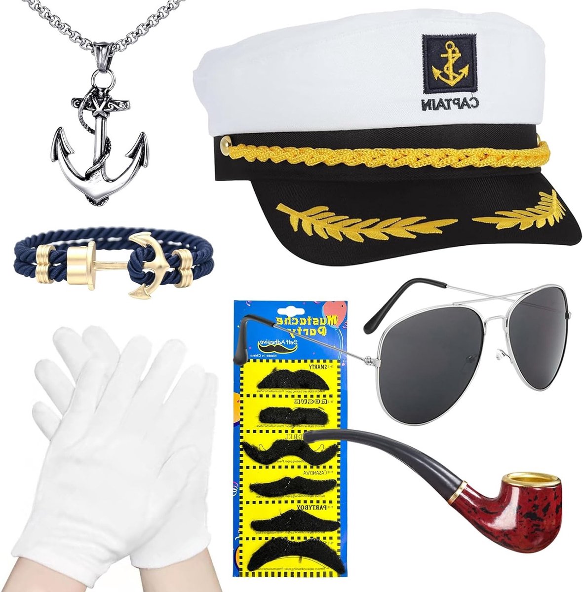Stijlvolle Kapitein Hoed voor Volwassenen, Perfect voor Sailor Kostuum, Carnaval en Feestjes met Sjaal en Zonnebril