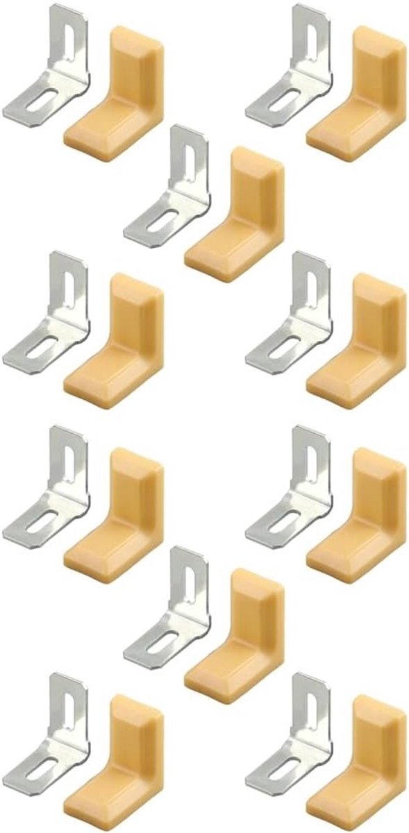 Set van 10 L-vormige Hoekbeugels voor Houten Planken, 90 Graden Hoekbeugels, Stabiele Bevestiging voor Meubels en Plankmontage met Plastic Bescherming