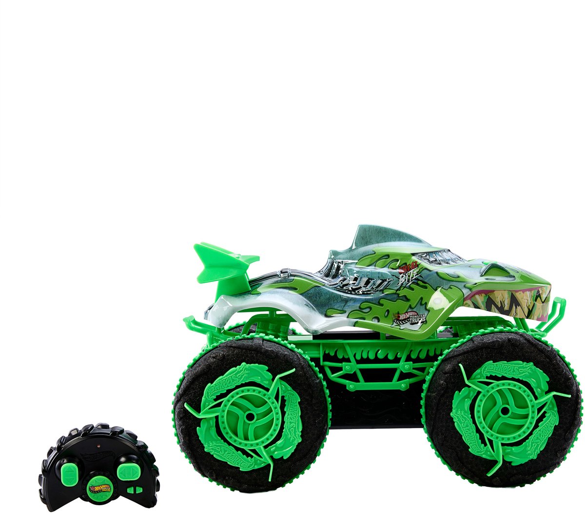 Hot Wheels Monstertrucks Terreinwagen Krakende Kaken - Speelgoedtruck met afstandsbediening - Rijdt op land en in water — afbeelding 8