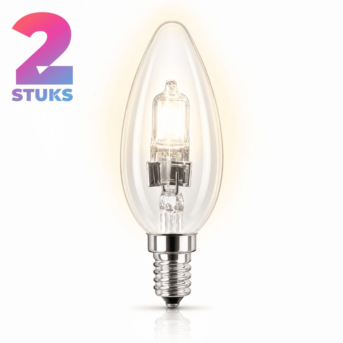 2x Kaarslamp Halogeenlamp E14 - 46W - Warm Wit Licht (2800K) - 700 lm - 2 jaar - Dimbaar