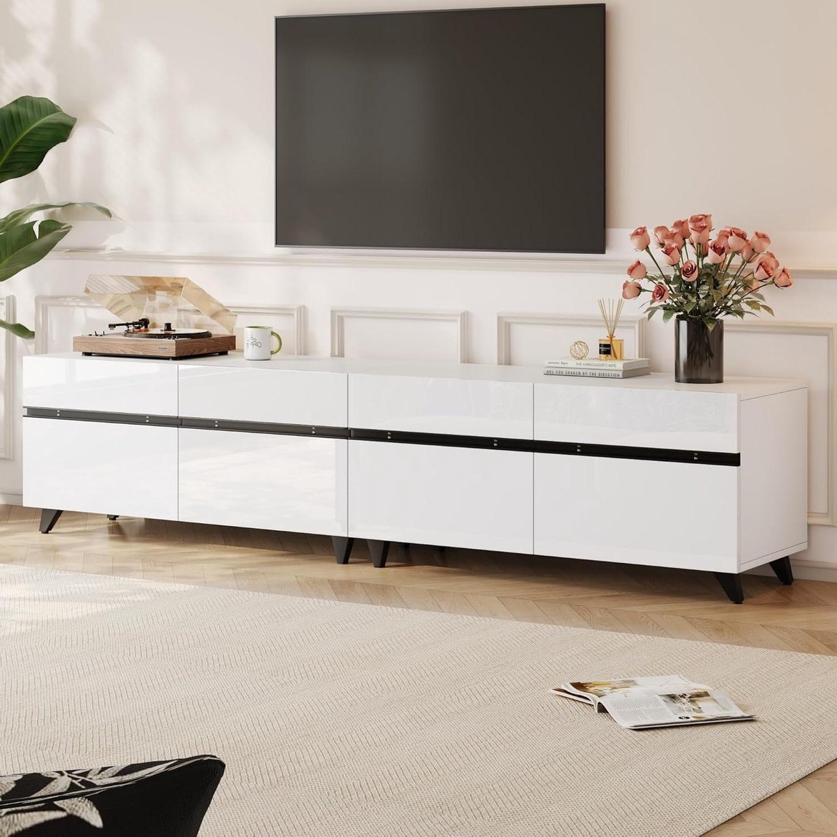 TV-kast - Mediameubel - Woonkamer Inrichten - Hoogglans Afwerking - 180 cm Breed - Wit