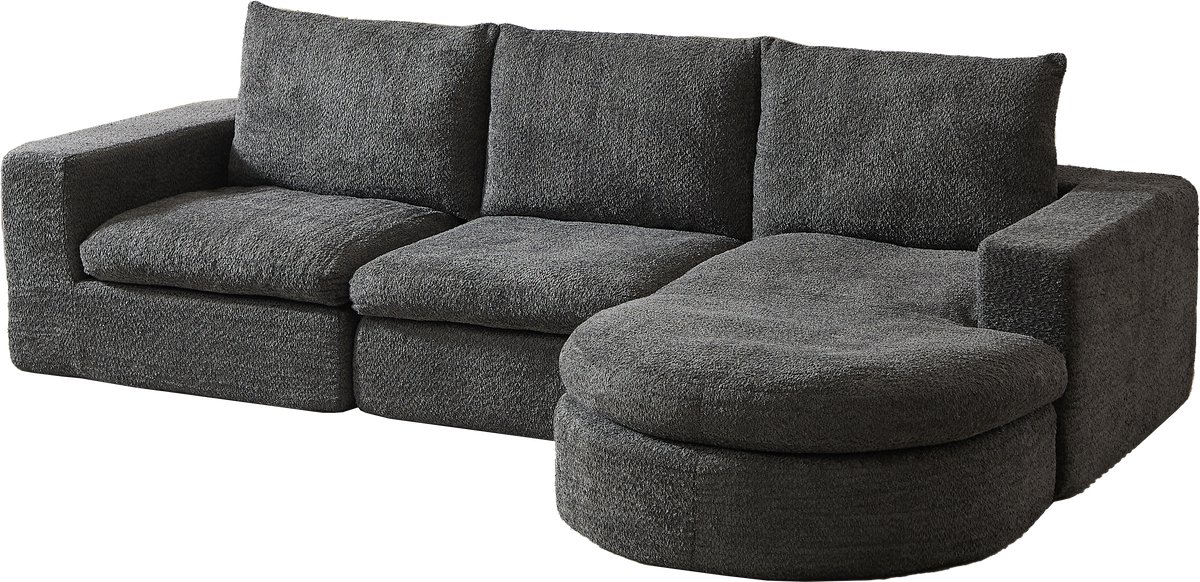 Merax Modulair Hoekbank - Chenille Sofa met Loungebank en Verstelbare Ligpositie - Comfortabel 3-Zits Bankstel Zonder Montage - Grijs