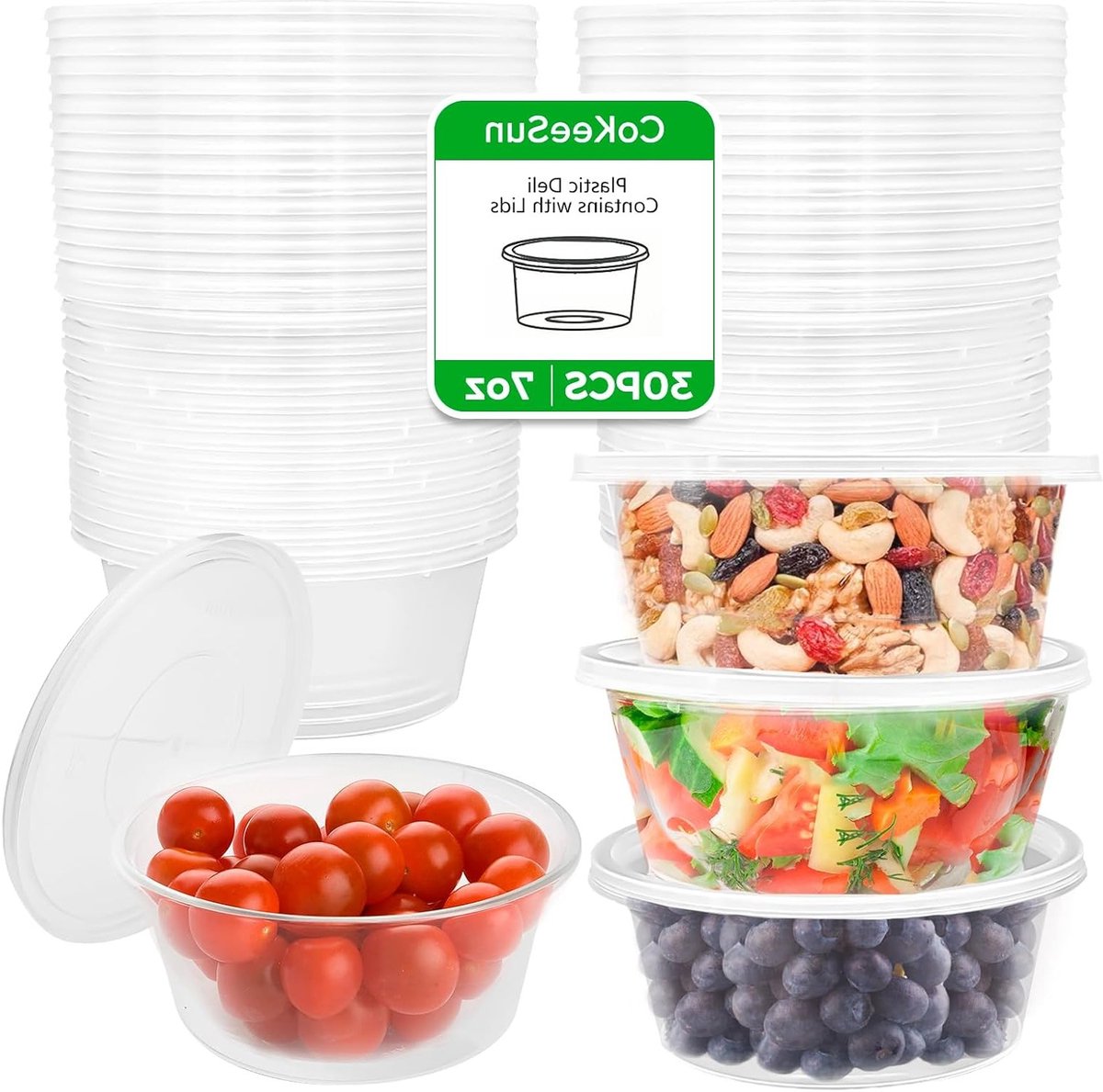 30 Stuks Plastic Bakjes met Deksels - Rond - 7oz/200ml - Kleine Voedselcontainers - Herbru