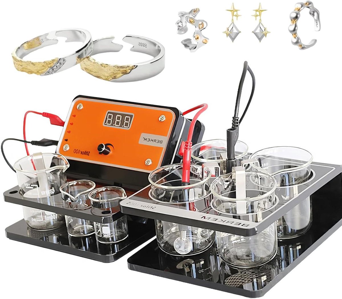Verguldingsmachine Set - Elektrolyse Pen - Sieraden Maken - Pen Vorm Ontwerp - 7 Bekers - Zilver