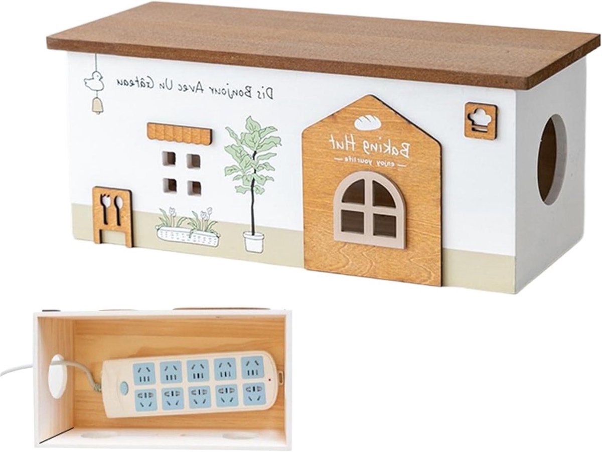 Kabel Organizer Box - Lader Houder - Bureau Opruimen - Hout-look Design - 40x20x20 cm - Bruin