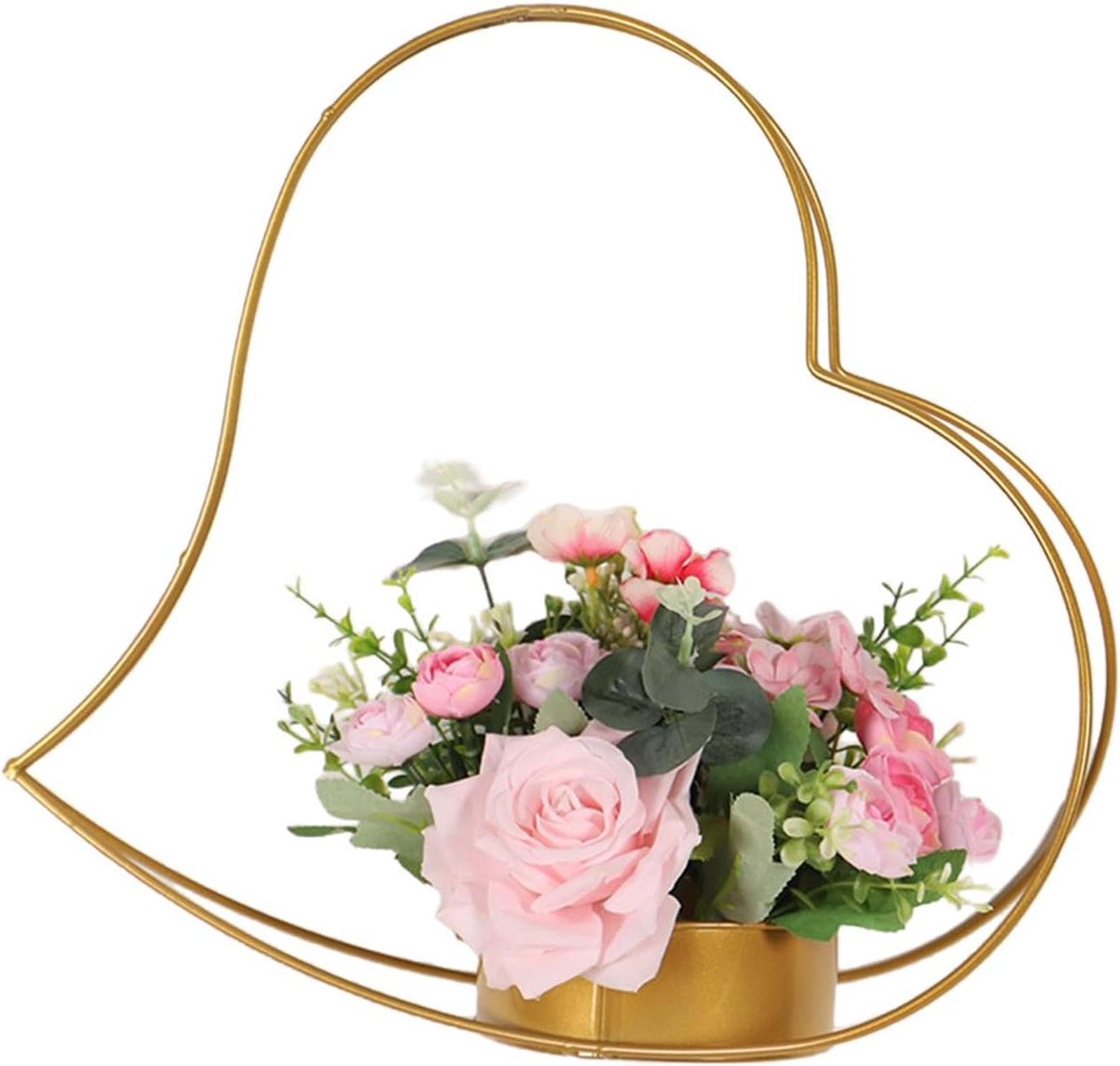 Metalen Centerpiece - Bloemenmand Hartvorm - Tafeldecoratie Bruiloft - Geometrisch Ontwerp - 40x35x17cm - Roze