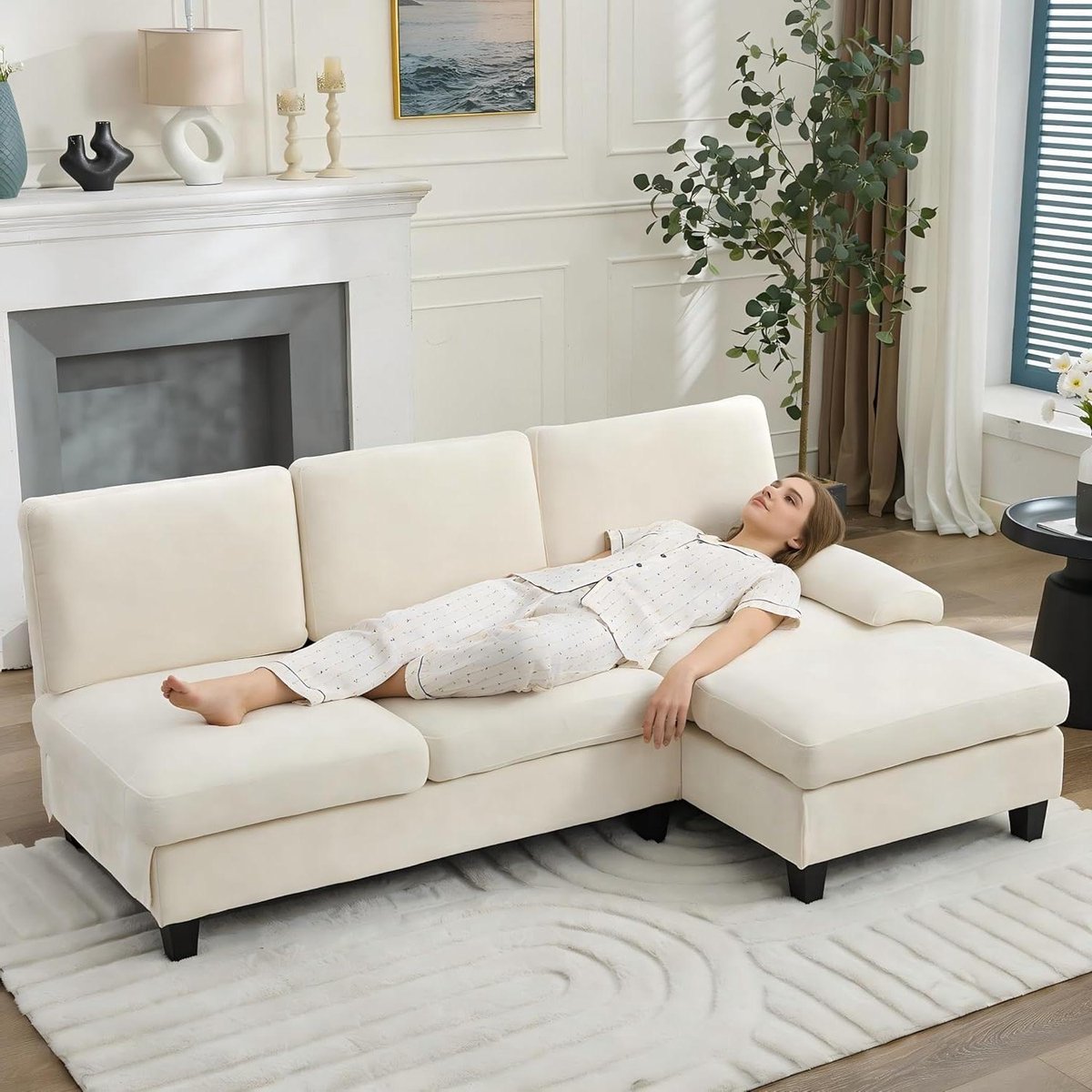 Hoekbank Klein - L-vorm Sofa - Woonkamer Ontspanning - Flexibele Montage - 194x118 cm - Beige