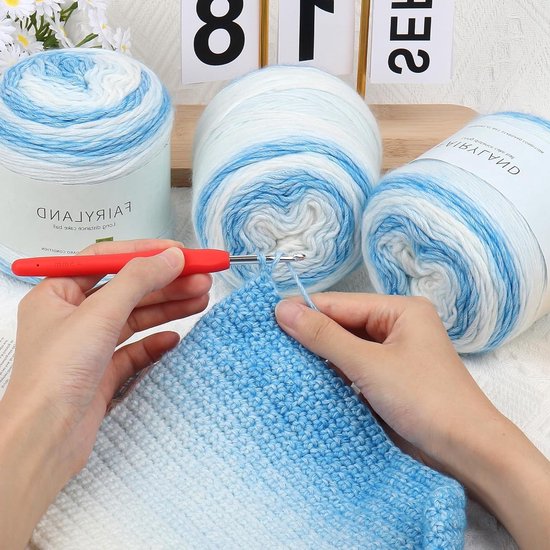 400 g (4 x 100 g) Haakgaren in Blauw en Geel, Duurzaam Katoen voor Breien en Amigurumi, 100% Polyacryl, Perfect voor Creatieve Projecten — afbeelding 5