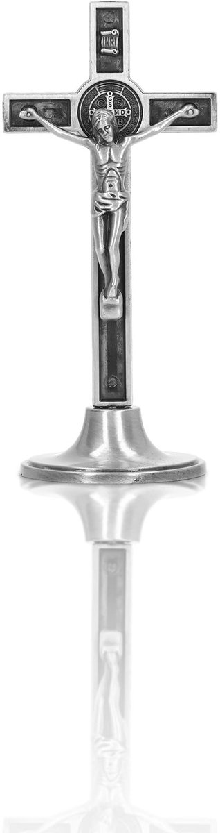 Dailygoody - Kruis - Handgesneden Zinklegering - Decoratie voor Woonruimte - Zilver - Katholiek Jezusbeeld - Geschikt voor Altaar - 12 cm Hoog
