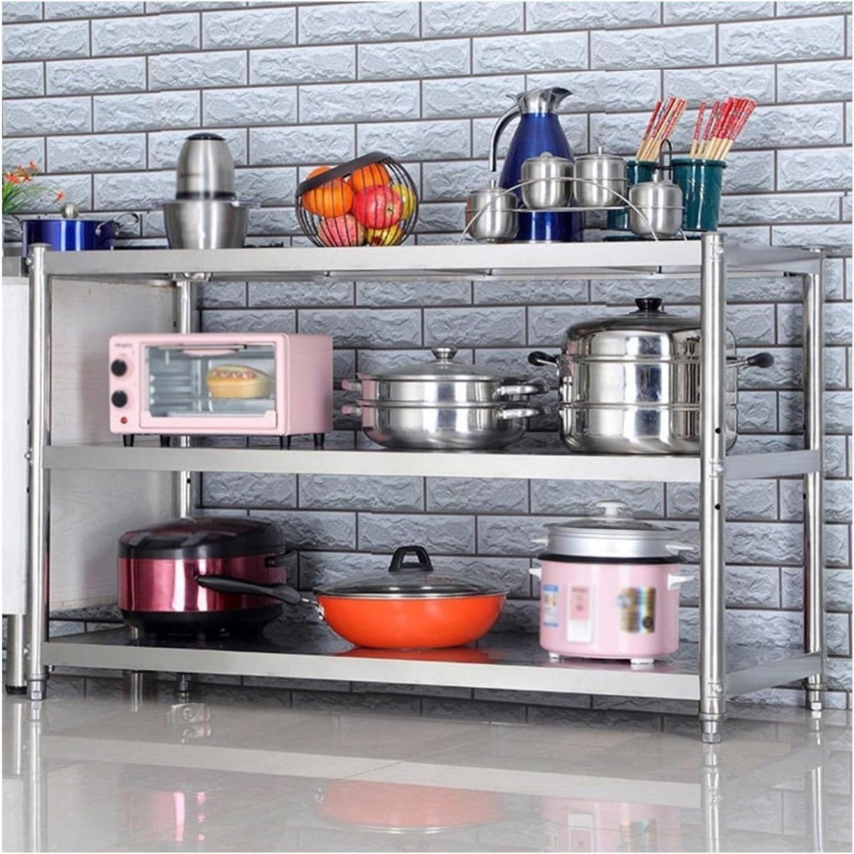Keukenrek RVS - Opbergrek Keuken - Keuken Organiseren - In Hoogte Verstelbaar - 70x30x80cm - Zilver