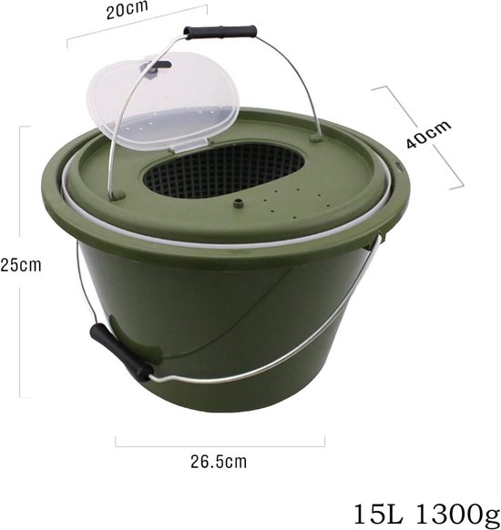 Visemmer Draagbaar - Viseemmer Live Vis - Buiten Vissen - Dubbellaags Ademend Mesh - 15 Liter - Grijs — afbeelding 4