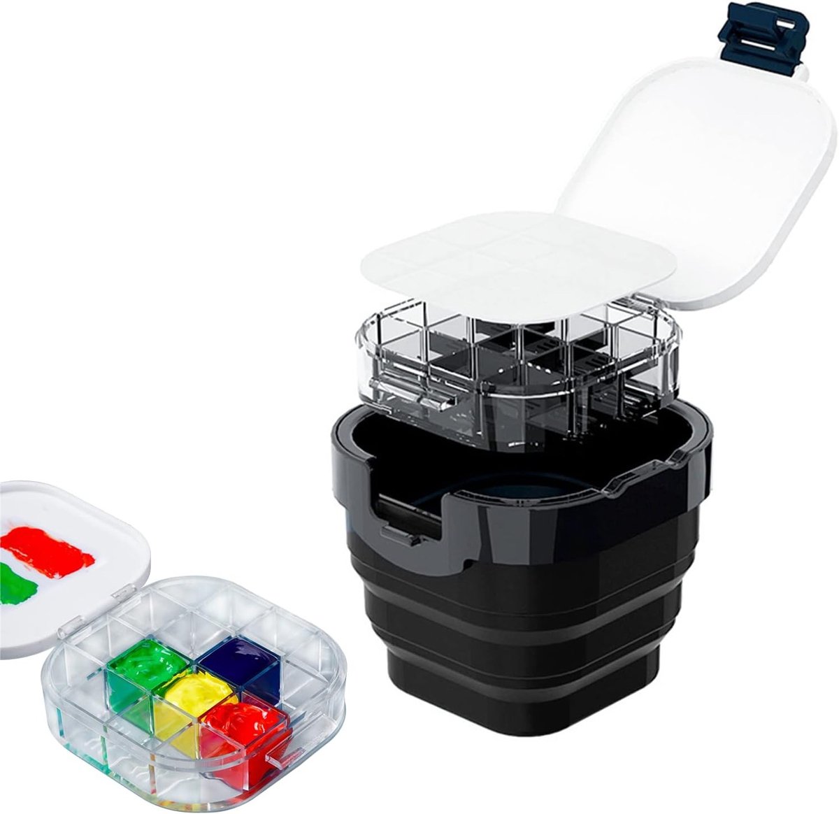 Vouwbare verfkwastwasmachine met doorzichtige paletbox en deksel voor aquarel, olie, acryl en gouache schilderen