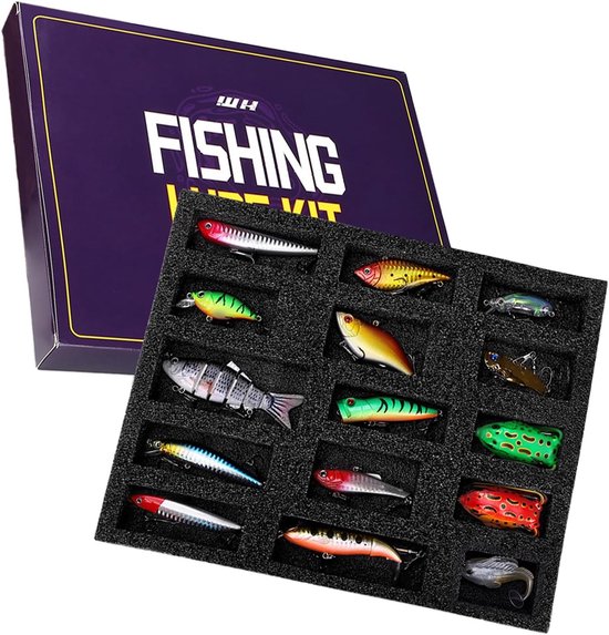 15 Stks Kerst Vissen Lokken Box Set Uittrekbaar Ontwerp EVA Gevoerd Hard Lokken Vib Crankbait Multi Jointed Kunstaas voor Bass Forel Baars — afbeelding 4