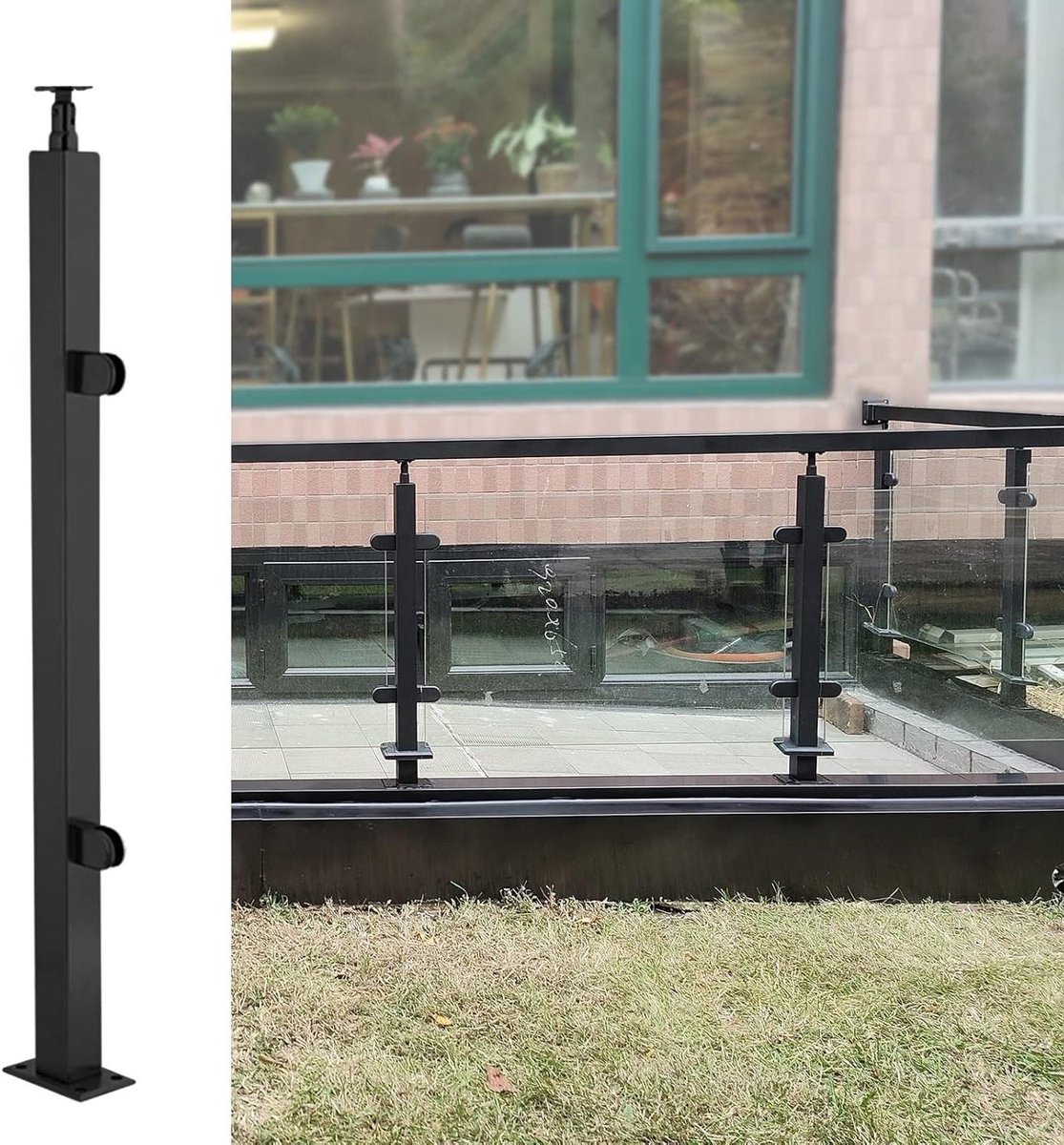 Glazen balustrade paal - RVS reling - Balkon afscheiding - Inclusief beugels - 140 cm - Grijs